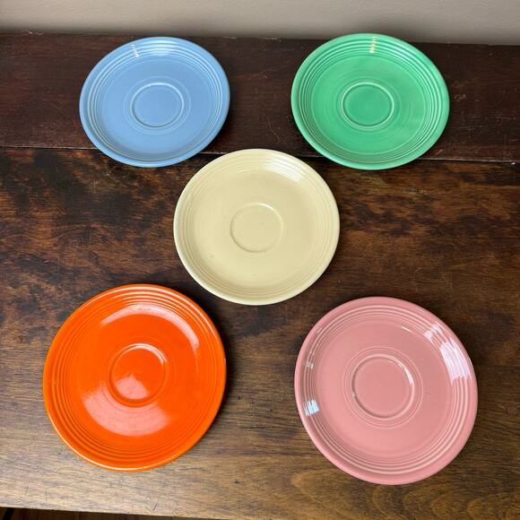 FiestaWare Set of 5 VINTAGE & Modern 6" Saucer Plate Ivory Red Light Green Rose - Picture 1 of 11
